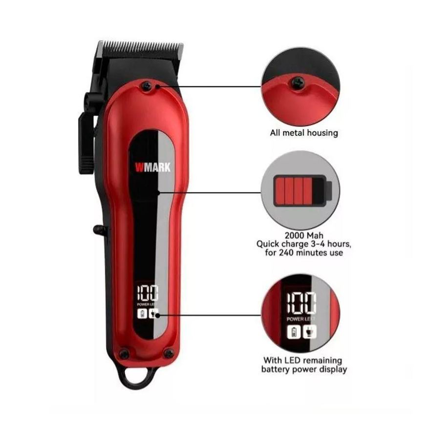 de Máquina Cortar Cabelo Wmark Ng-122 Vermelha Bivolt