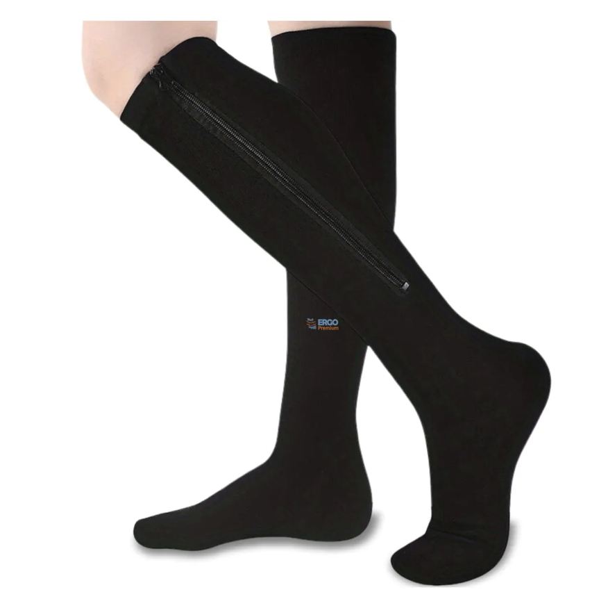 Ergo Premium Par de Meia ¾ Compressão 20-30 Mmhg com Ziper Original 1par 35a40 Preto