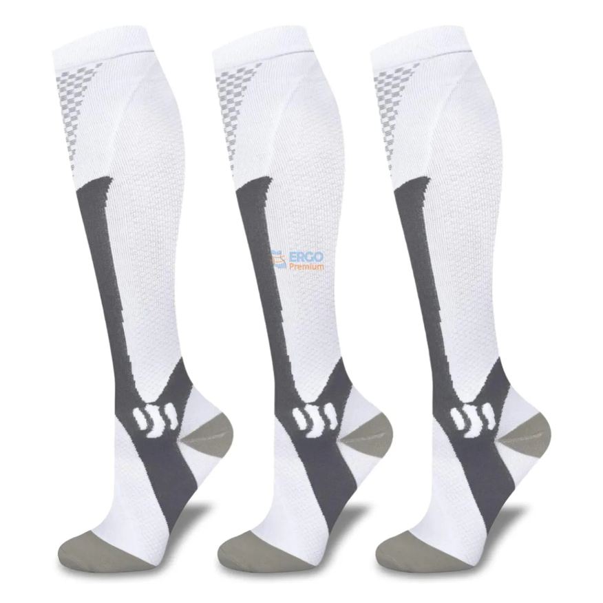 Ergo Premium Kit 3 Pares Meia de Compressão Elástica Anti Varizes Trombose Original 1par 41a46 Branco