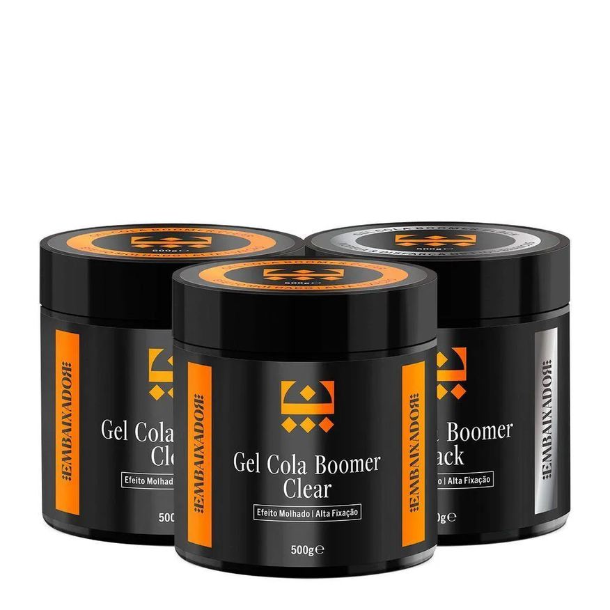 02 Kit Gel Cola Boomer Clear + 01 Gel Boomer Black Embaixador 500g