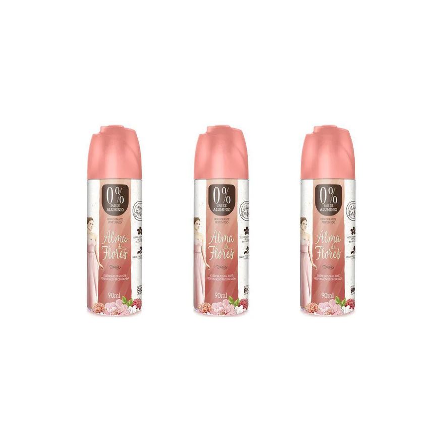 Alma de Flores Desodorante Spray 90ml Floral Rose - Kit C / 3un