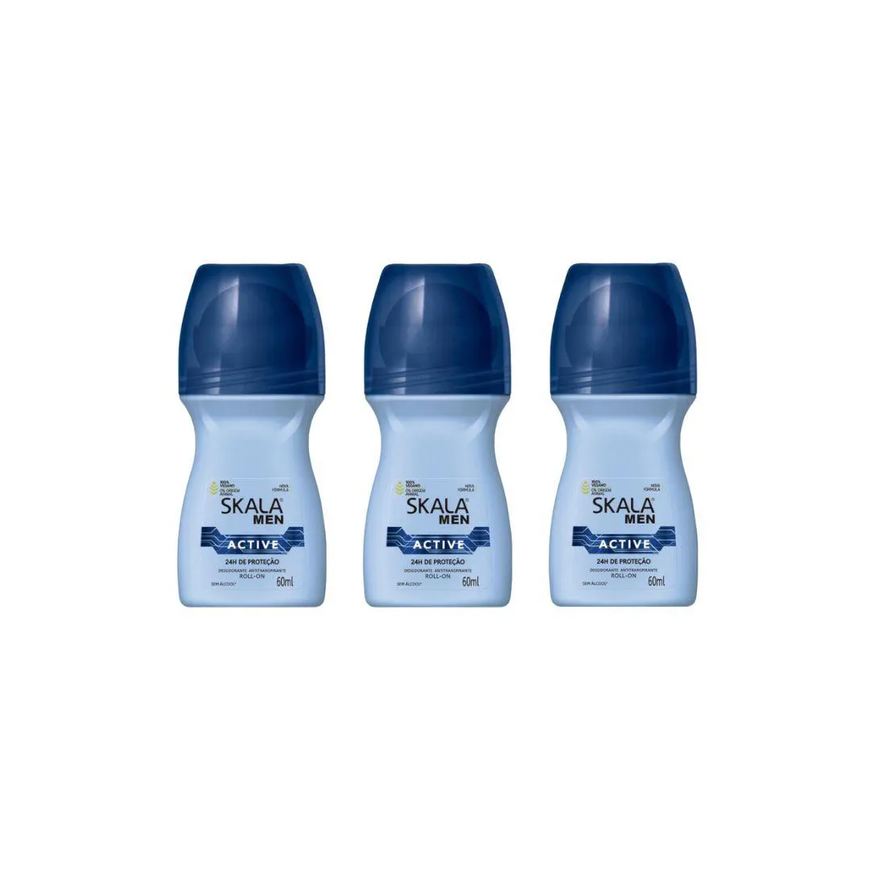 Skala Desodorante Roll - On 60ml Masculino Active - Kit C / 3un
