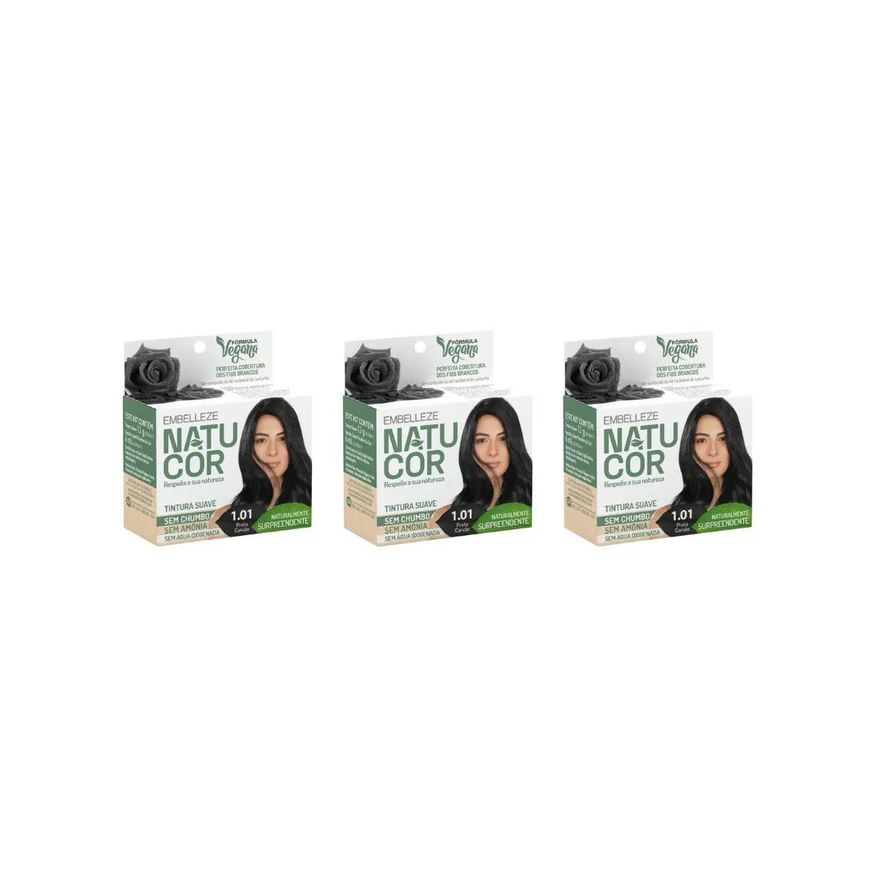 Natucor Coloraçao 1.01 Preto Carvao - Kit C / 3un