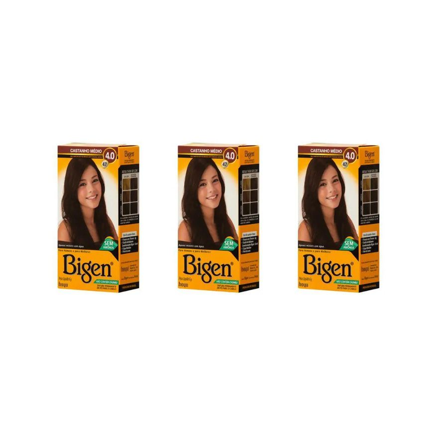 Bigen Coloraçao 47 Castanho Medio - Kit com 3un