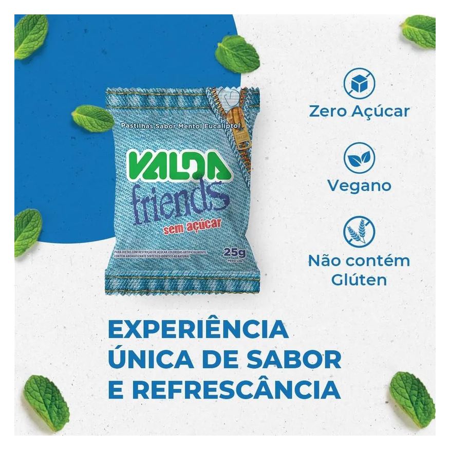 Friends Valda Pastilha Sabor Menta Refrescante Contém 10 Sachês de 25g Cada