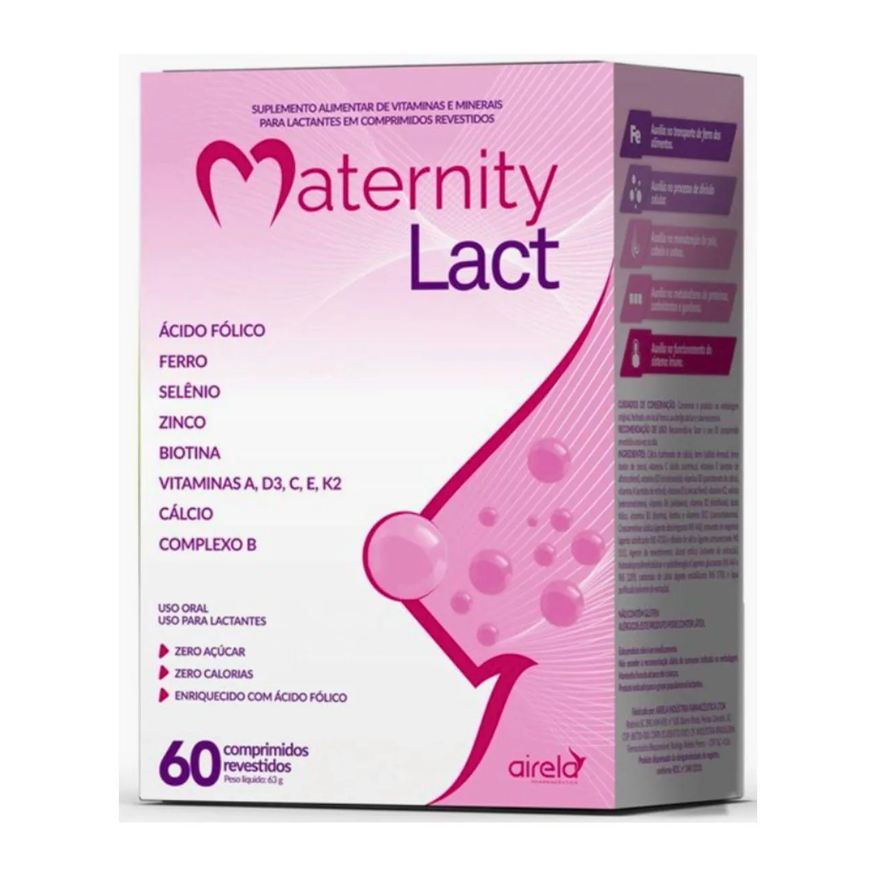 Airela Maternity Lact 60cpr Vitamina A,d3,c,e, K2, Zinco, Biotina para Gravidas e Lactantes