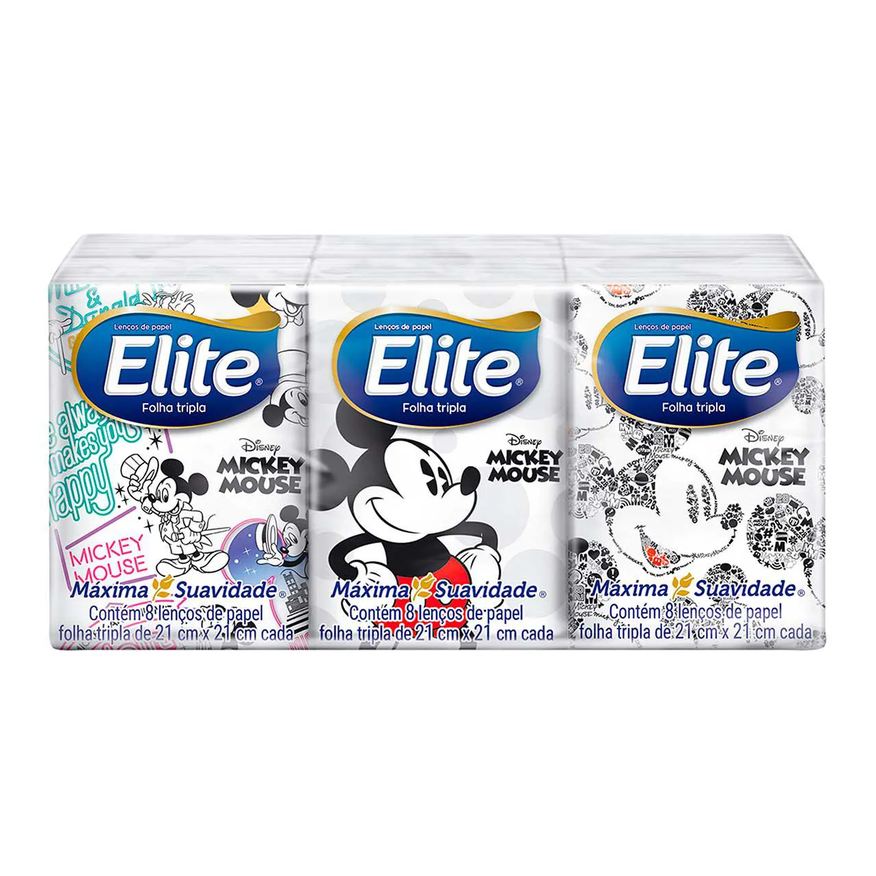 Lenço Kit de Bolso Elite Kids Folha Tripla Mickey 6 unidades