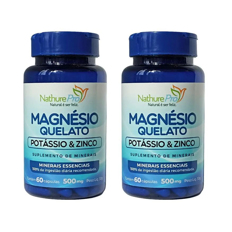 Nathurepro Kit 2 Magnésio Quelato Potássio E Zinco 60 Cápsulas 500mg