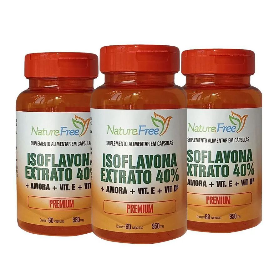 Nathurepro Kit 3 Isoflavona Extrato 40% + Amora + Vit. E + Vit. D³ 60 Cápsulas 950mg