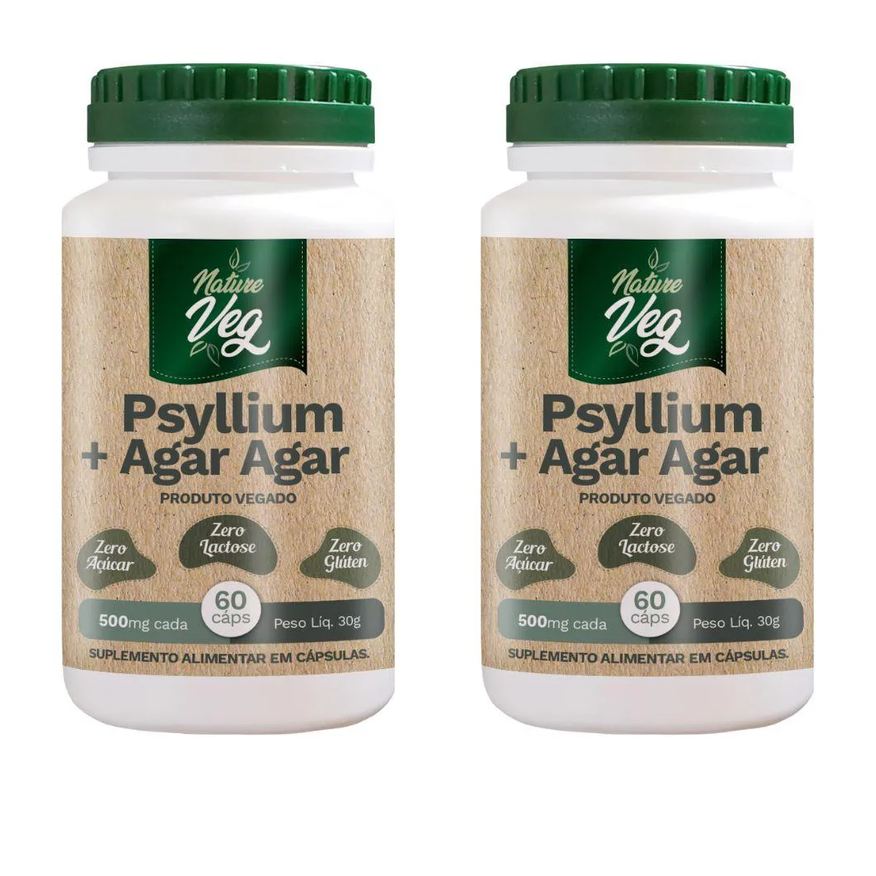 Nathurepro KIT 2 PSYLLIUM + AGAR AGAR (PRODUTO VEGANO) 60 CáPSULAS 500mg
