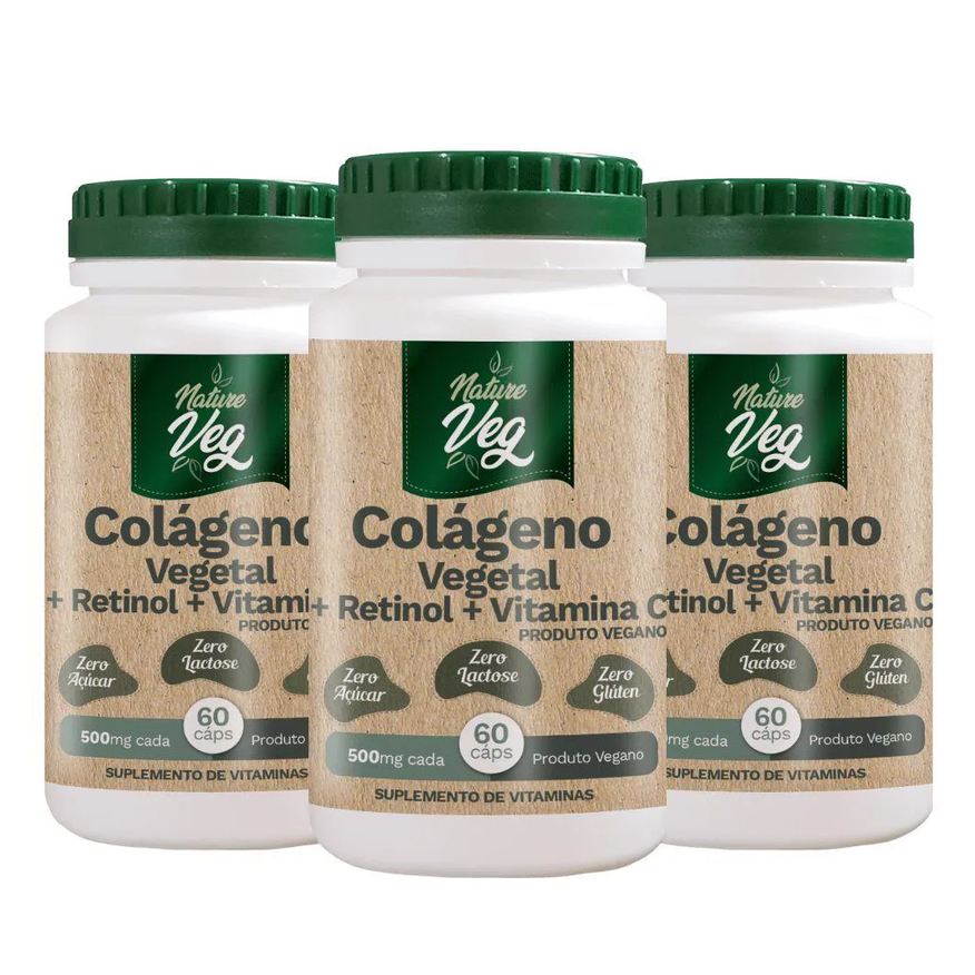 Nathurepro KIT 3 COLáGENO VEGETAL + RETINOL + VITAMINA C (PRODUTO VEGANO) 60 CáPSULAS 500mg