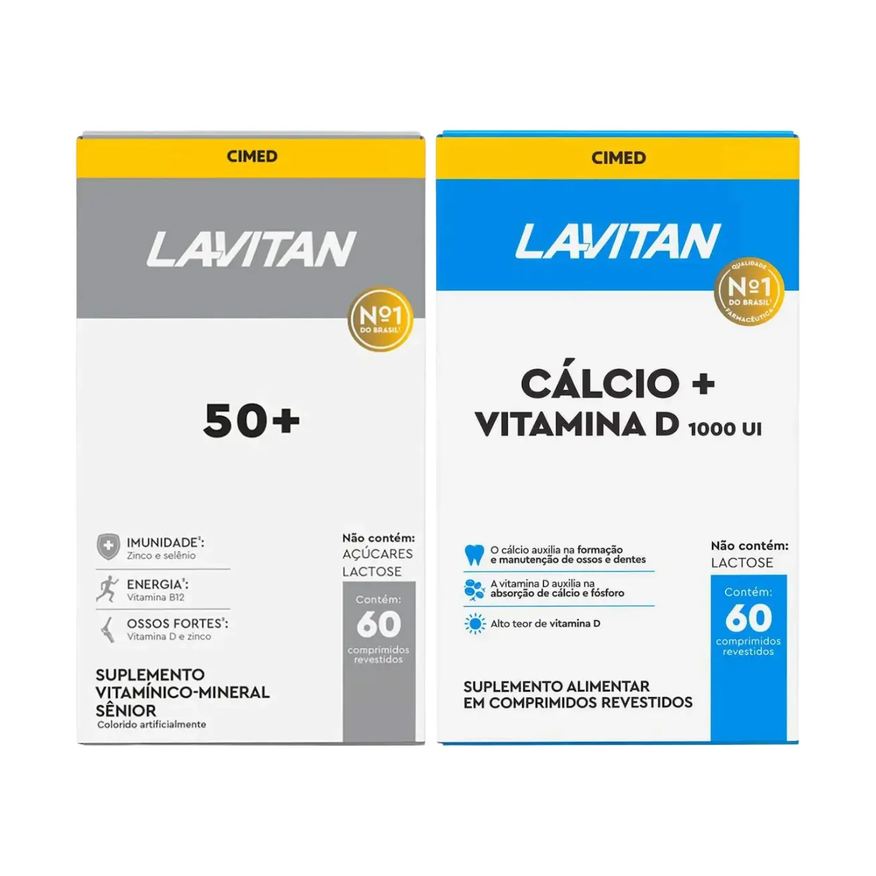 Kit 1 Polivitamínico Lavitan 50+ 60 comprimidos + 1 Cálcio + Vitamina D 1000UI Lavitan 60 comprimidos