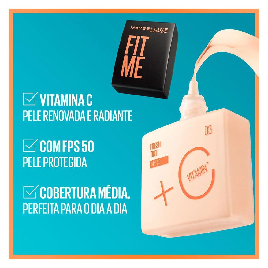 Maybelline Base Líquida NY Fit Me Fresh Tint Vitamina C FPS 50 30ml - Cor 06