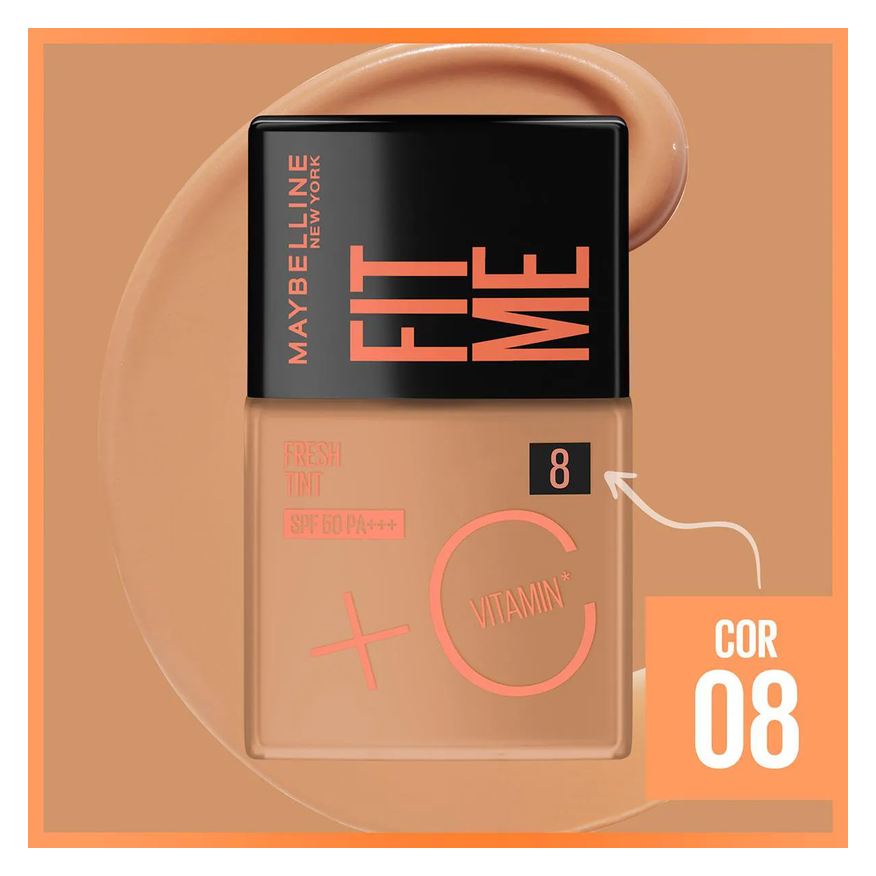 Maybelline Base Líquida NY Fit Me Fresh Tint Vitamina C FPS 50 30ml - Cor 08
