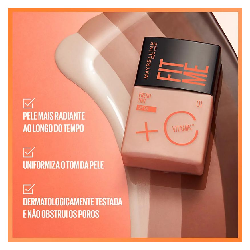 Maybelline Base Líquida NY Fit Me Fresh Tint Vitamina C FPS 50 30ml - Cor 08
