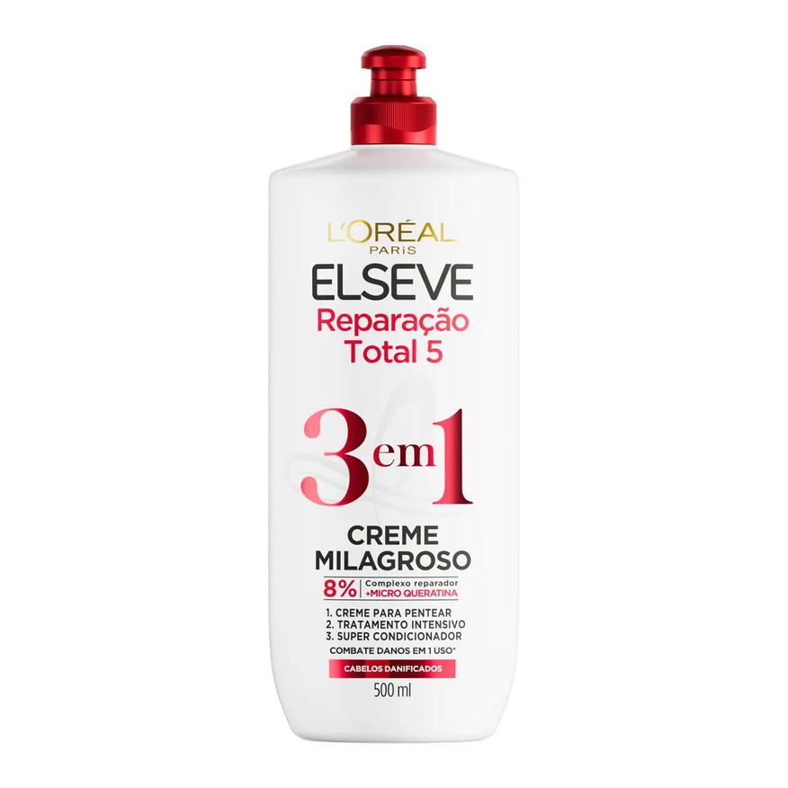 Elseve Creme Milagroso 3 em 1 Reparação Total 5 Reparação Intensa em Um Único Passo 500ml