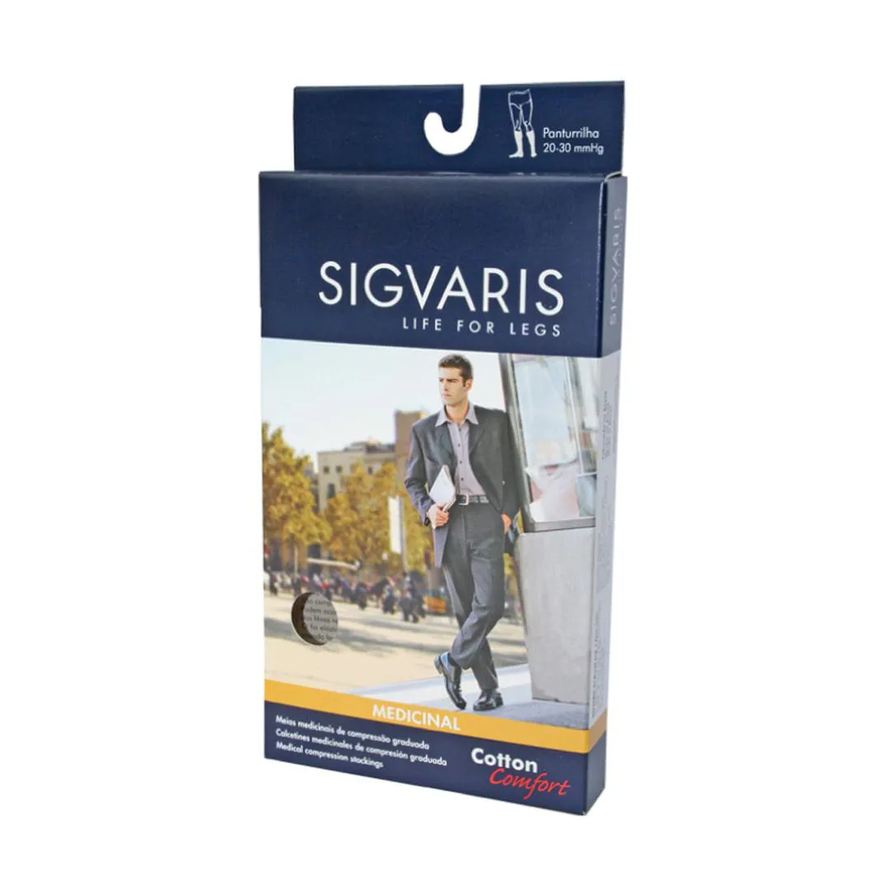 Sigvaris Meia Algodão Super 3/4 20-30 Mmhg 282F Cotton Confort Preta G3