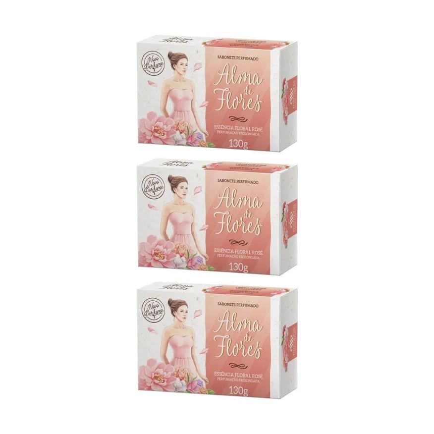 Alma de Flores Sabonete 130g Floral Rose - Kit C / 3un