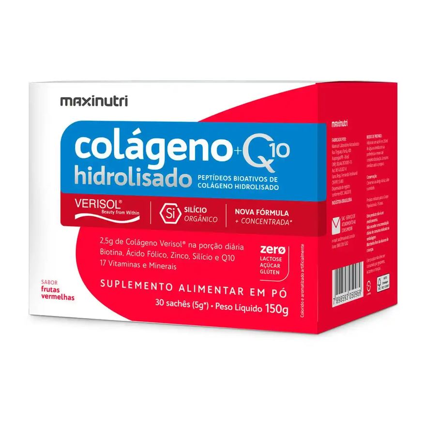 Verisol Colágeno 30 Sachês Frutas Vermelhas + Q10 e Silicio Orgânico Maxinutri