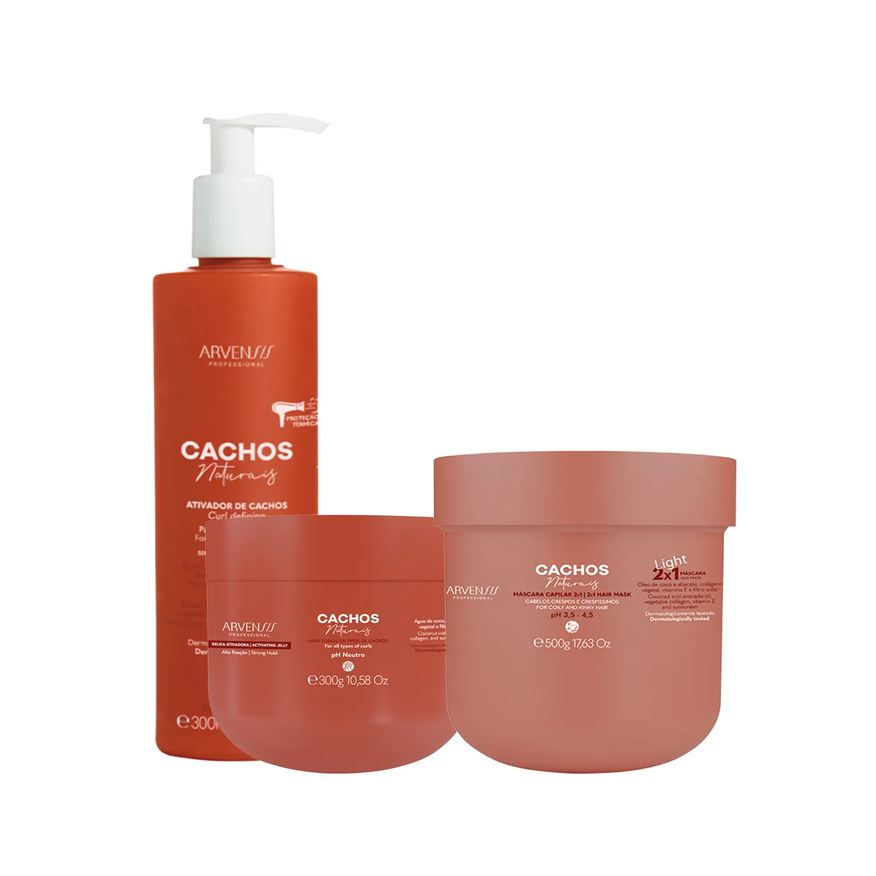 Natura Kit Arvensis Cachos Naturais Gelatina Ativadora 300g + Máscara 2 em 1 500g + Ativador de Cachos 300ml