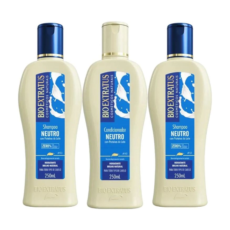 Bio Extratus Kit 2 Shampoo 1 Condicionador Brilho Natural Neutro 250ml