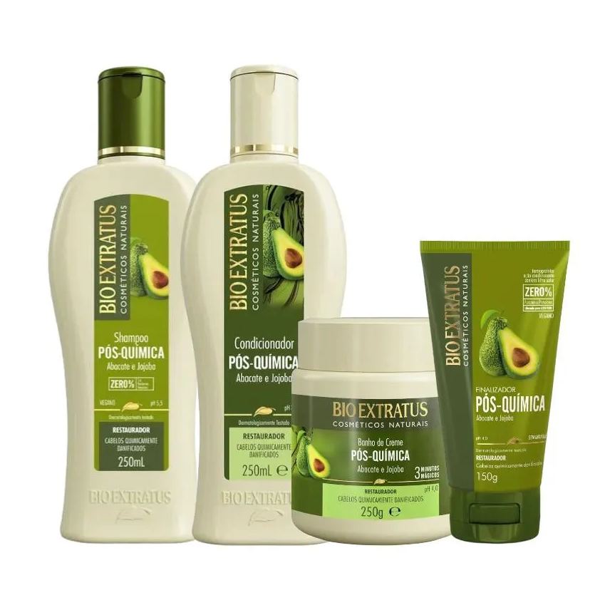 Bio Extratus Kit 1 Shampoo 1 Cond 1 Banho Creme Pós Quimica 250ml 1 Finalizador 150ml