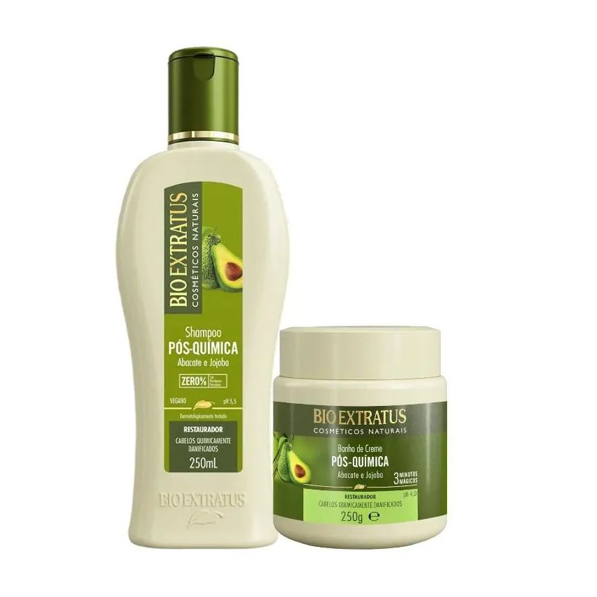 Bio Extratus Kit 1 Shampoo 1 Banho Creme Tratamento Restaurador Pós Quimica 250ml
