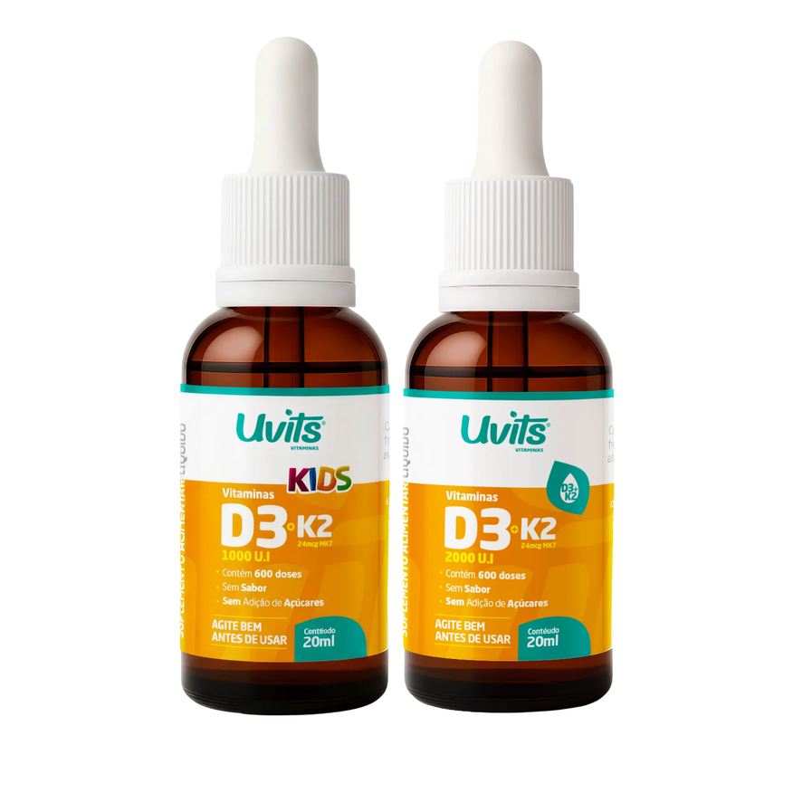 familía Kit Vitamina D3 2000UI + K2 24Mcg e Vitamina D3 1000UI + K2 24Mcg Kids – Uvits