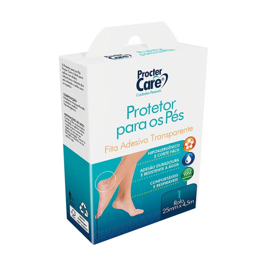 Adesiva Fita Protetora Para Os Pés Procter Care Com 1 Rolo De 25mm X 4,5m