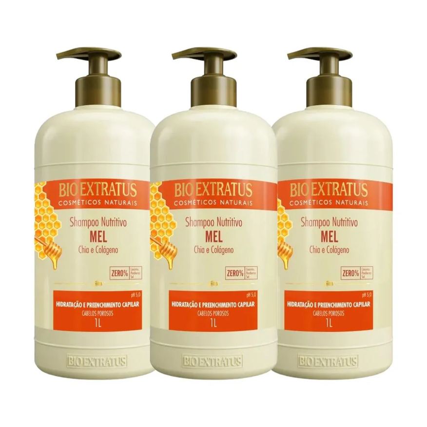Bio Extratus Kit 3 Shampoo Mel Nutritivo 1L