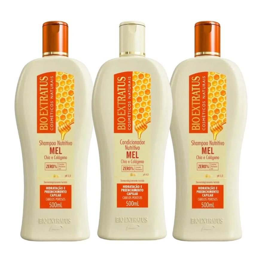Bio Extratus Kit 2 Shampoo 1 Condicionador Mel Nutritivo 500ml