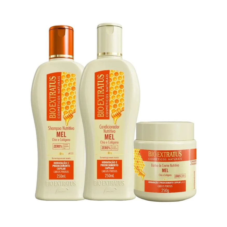Bio Extratus Kit 1 Shampoo 1 Condicionador 1 Banho Creme Mel Nutritivo 250ml