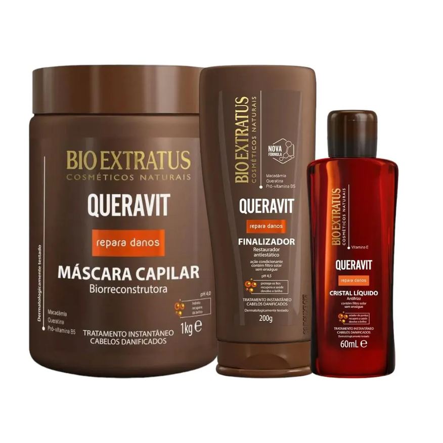 Bio Extratus Kit Queravit Finalização e Umectação Capilar 1 Máscara 1kg 1 Finalizador 200ml 1 Cristal Líquido