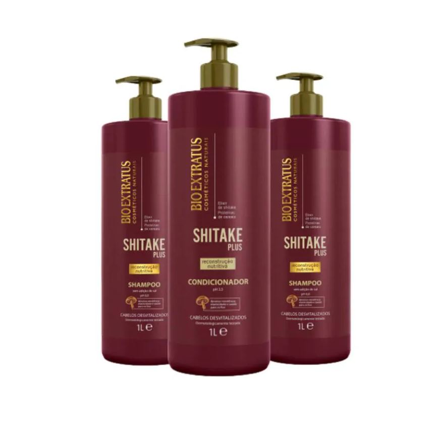 Bio Extratus Kit 2 Shampoo 1 Condicionador Limpeza Nutritiva Shitake 1L