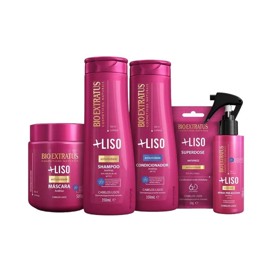 Bio Extratus Kit Mais Liso Completo 1 Shamp 1 Cond 1 Máscara 250ml 1 Spray 1 Dose