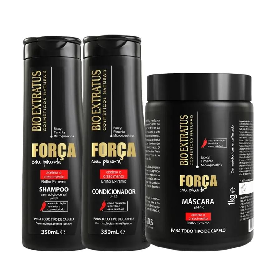Bio Extratus Kit Força com Pimenta 1 Shampoo 1 Condicionador 350ml 1 Máscara 1kg
