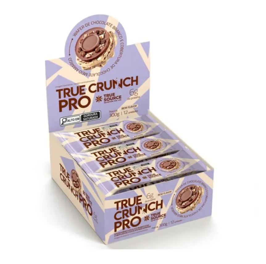Crunch True Pro Display (12 Unid. 25g) – Sabor: Choc. Branco Cobertura Chocolate Meio Amargo
