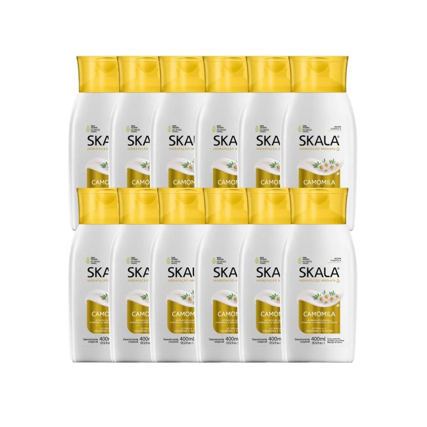 12 Kit Loção Creme Hidratante Corporal Camomila Vegano Skala