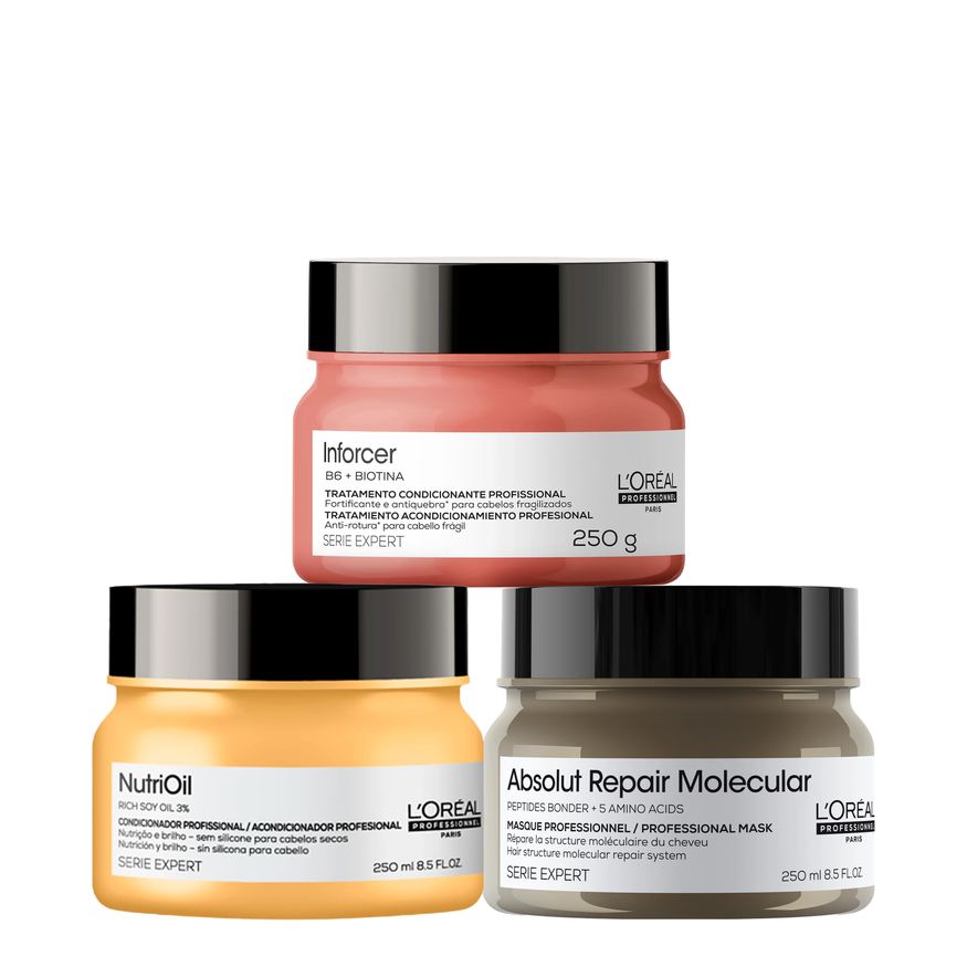 L’Oréal Kit Professionnel Absolut Repair Molecular + NutriOil + Inforcer Masks (3 Produtos)