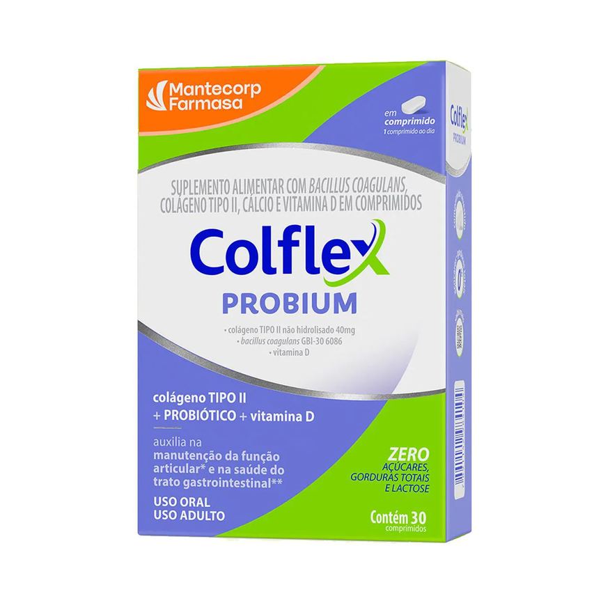 Probium Colflex Colágeno Tipo II 40mg + Probiótico + Vitamina D 30 Comprimidos
