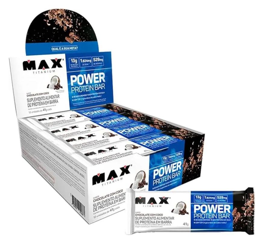 Max Titanium Whey Bar Power Protein Chocolate C/ Coco 8un 90g