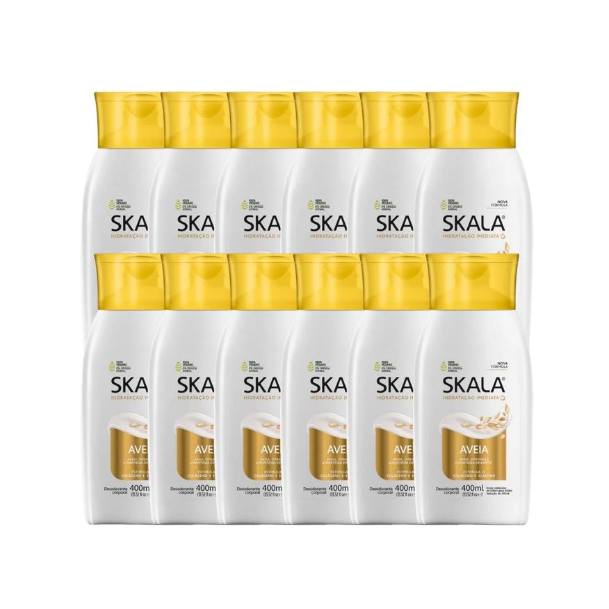 12 Kit Loção Creme Hidratante Corporal Aveia Vegano Skala