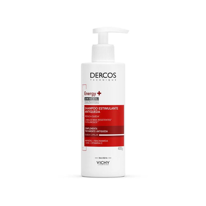 Vichy Shampoo Antiqueda Estimulante Dercos Energy+ Cabelos Fracos Antiqueda Premium com Aminexil, Niacinamida e Vitamina E 400g
