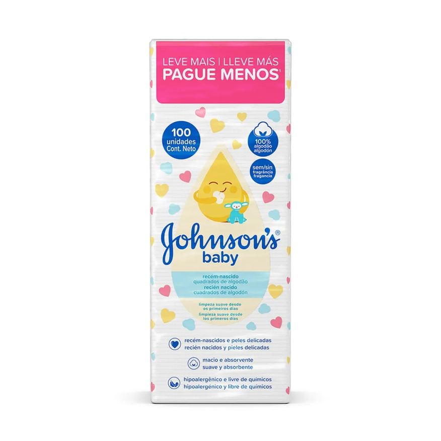 Johnson Algodao Quadrado ́s Baby Para Recem Nascido Com 100 Unidades