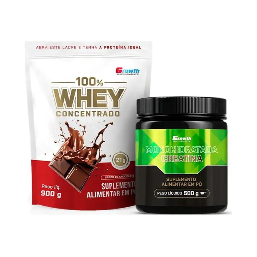 100% Kit Whey Protein Concentrado 900g e Creatina Monohidratada 500g