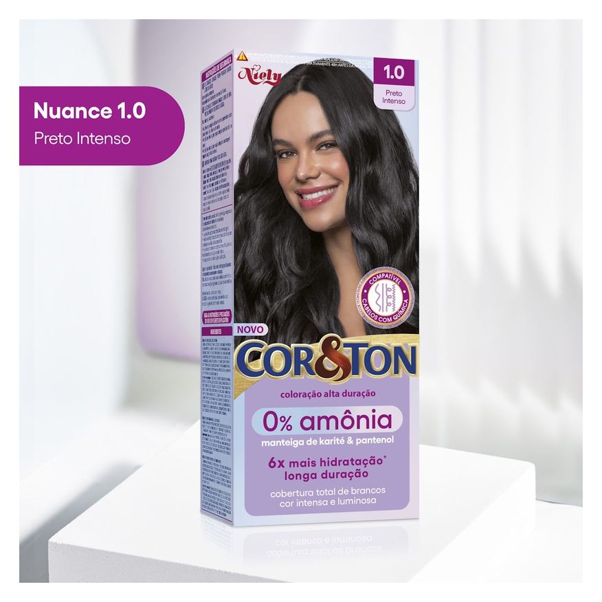 Cor&Ton Tintura Niely 0% Amônia 1.0 Preto Intenso