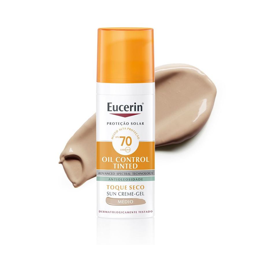 Eucerin Protetor Solar Facial Sun Oil Control FPS70 Toque Seco Gel Creme Tom Médio 50g