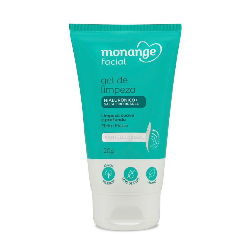 Monange Gel de Limpeza Facial Antioleosidade Efeito Matte com Ácido Hialurônico e Extrato de Salgueiro Branco 120g