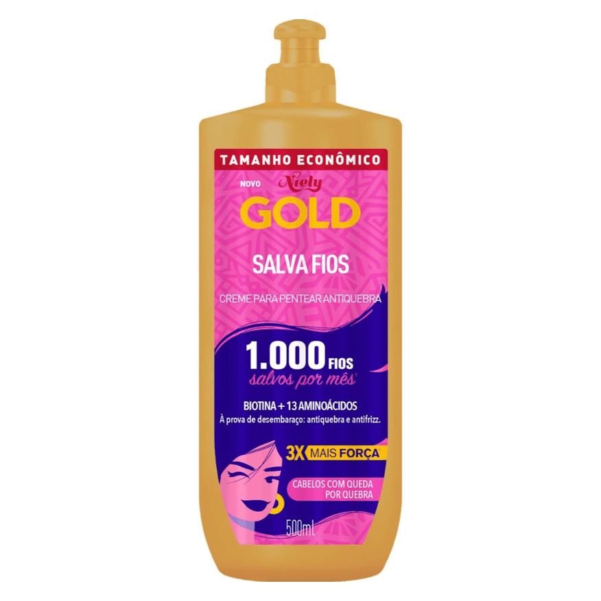 Niely Gold Creme de Pentear Salva Fios Antiquebra Biotina e 13 Aminoácidos 500ml