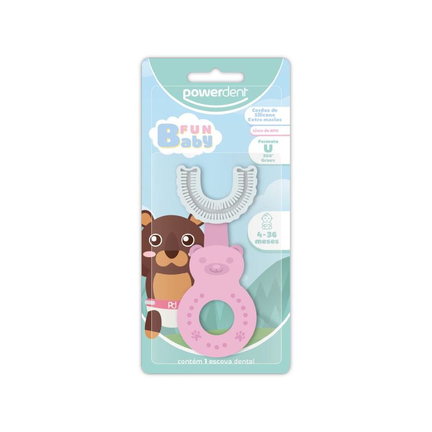 Powerdent Escova Dental Infantil Fun Baby 360° Primeiros Dentinhos Cerdas de Silicone Extra Macias 1 Unidade